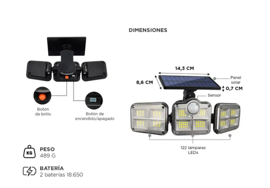 REFLECTOR CON PANEL SOLAR X 3